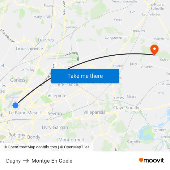 Dugny to Montge-En-Goele map