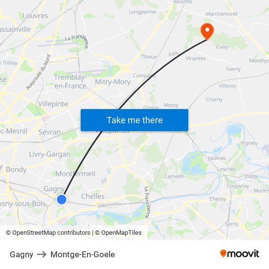 Gagny to Montge-En-Goele map