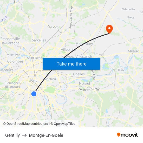 Gentilly to Montge-En-Goele map