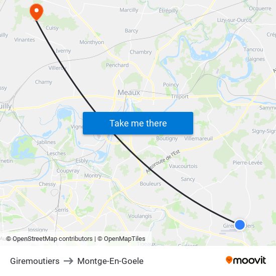 Giremoutiers to Montge-En-Goele map