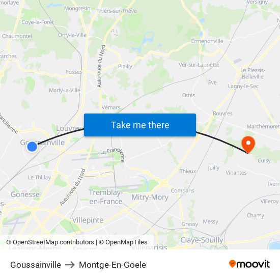 Goussainville to Montge-En-Goele map