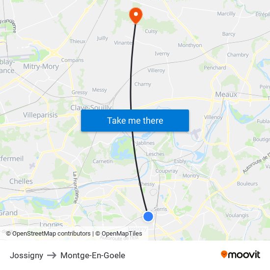 Jossigny to Montge-En-Goele map