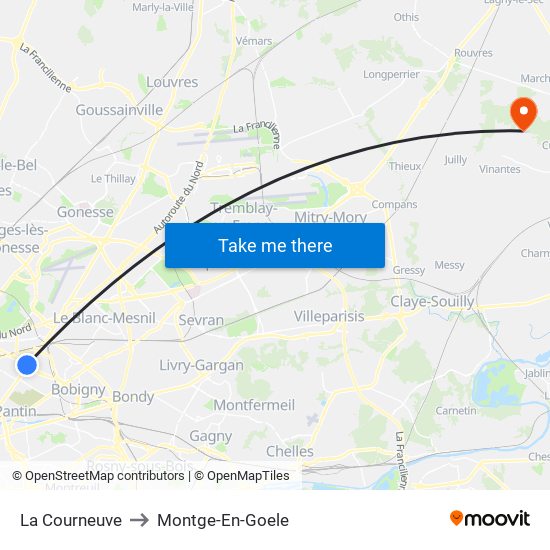 La Courneuve to Montge-En-Goele map