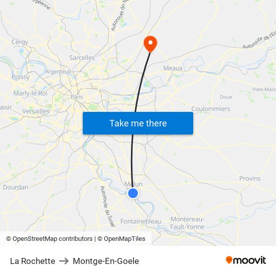 La Rochette to Montge-En-Goele map
