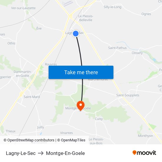 Lagny-Le-Sec to Montge-En-Goele map