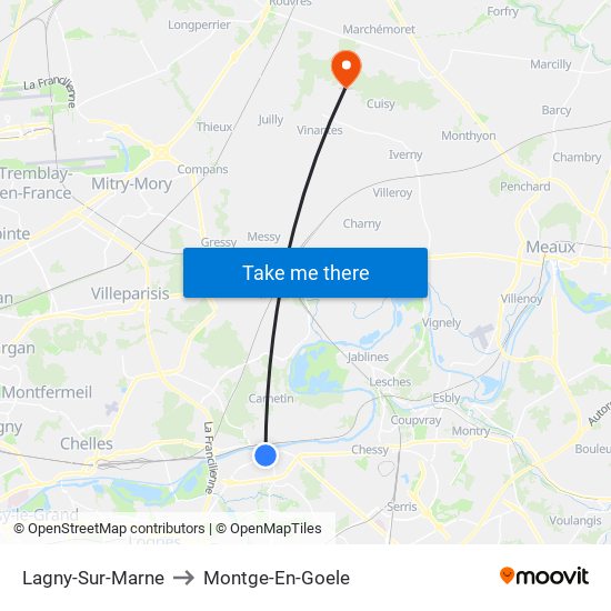 Lagny-Sur-Marne to Montge-En-Goele map