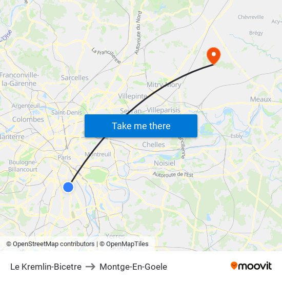 Le Kremlin-Bicetre to Montge-En-Goele map