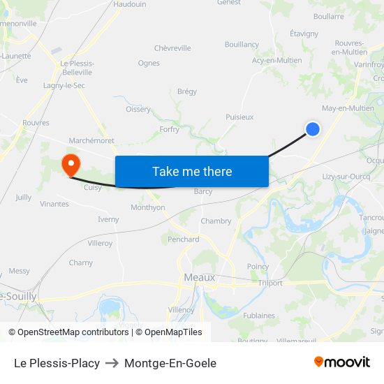 Le Plessis-Placy to Montge-En-Goele map