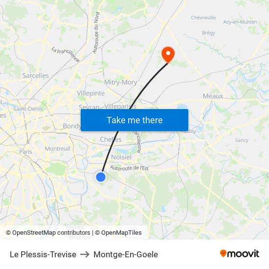 Le Plessis-Trevise to Montge-En-Goele map