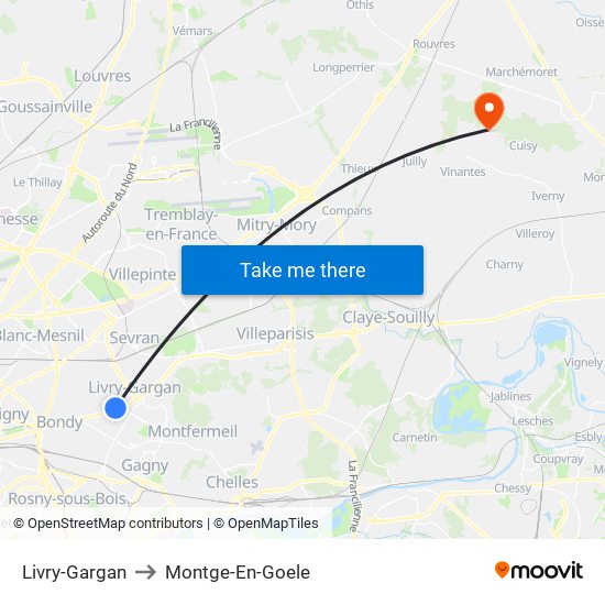 Livry-Gargan to Montge-En-Goele map