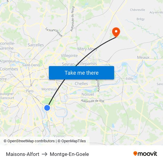 Maisons-Alfort to Montge-En-Goele map