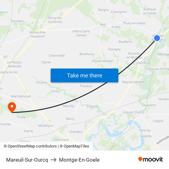 Mareuil-Sur-Ourcq to Montge-En-Goele map