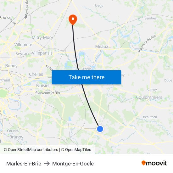 Marles-En-Brie to Montge-En-Goele map