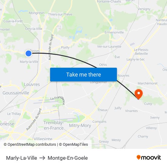 Marly-La-Ville to Montge-En-Goele map