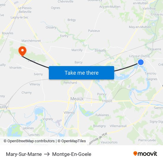 Mary-Sur-Marne to Montge-En-Goele map