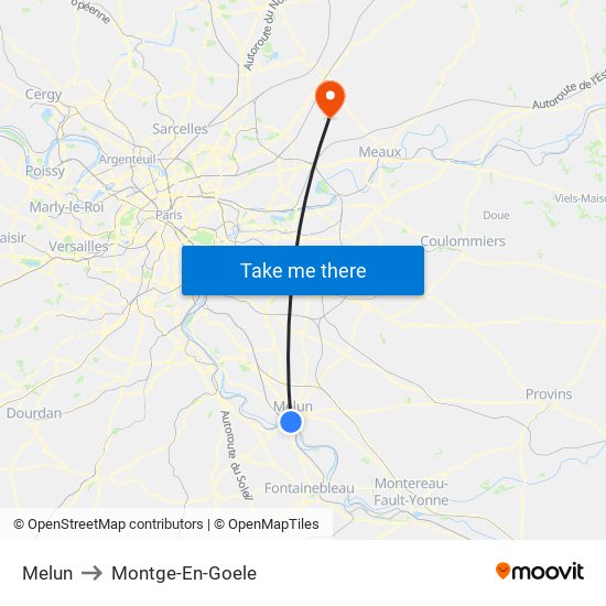 Melun to Montge-En-Goele map