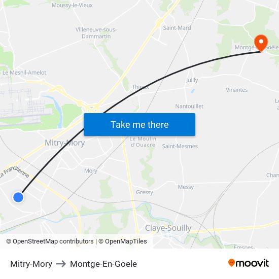 Mitry-Mory to Montge-En-Goele map