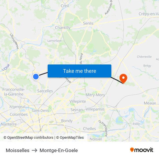 Moisselles to Montge-En-Goele map