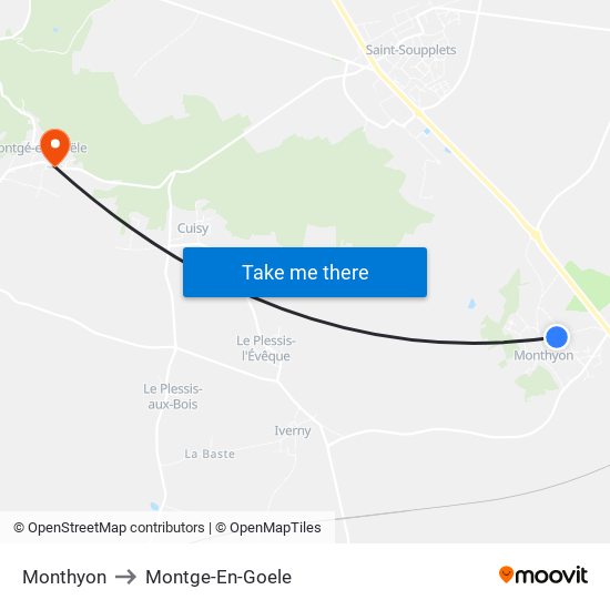 Monthyon to Montge-En-Goele map