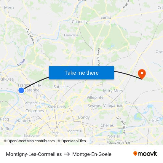 Montigny-Les-Cormeilles to Montge-En-Goele map