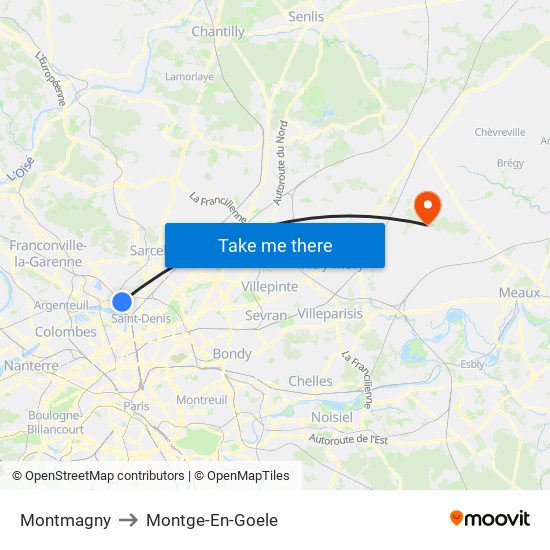 Montmagny to Montge-En-Goele map