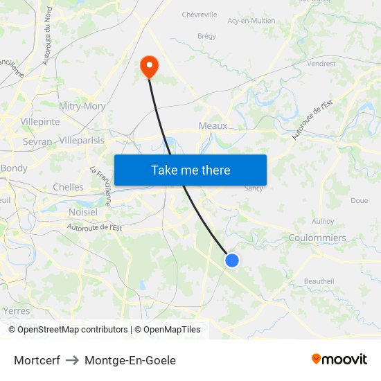 Mortcerf to Montge-En-Goele map