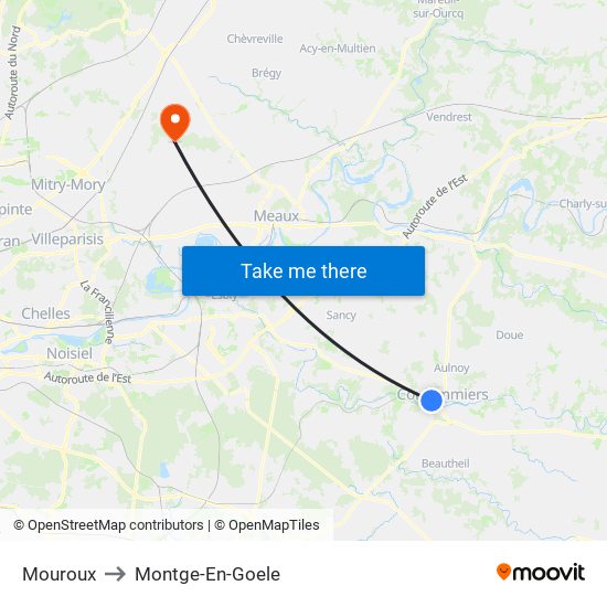 Mouroux to Montge-En-Goele map