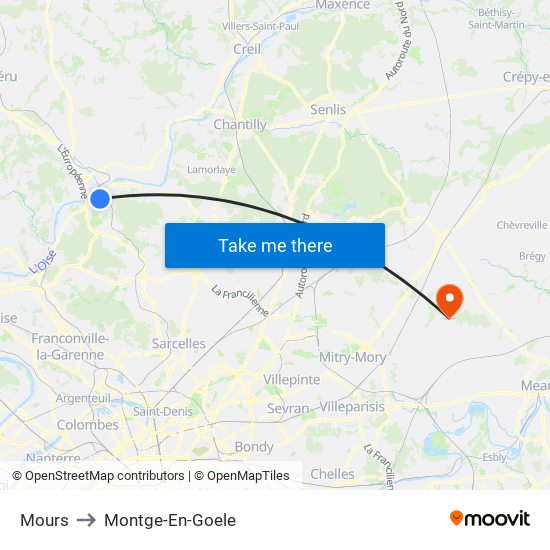 Mours to Montge-En-Goele map