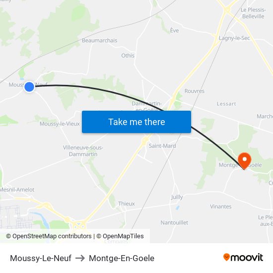 Moussy-Le-Neuf to Montge-En-Goele map