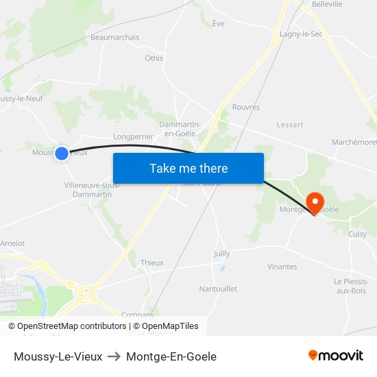 Moussy-Le-Vieux to Montge-En-Goele map