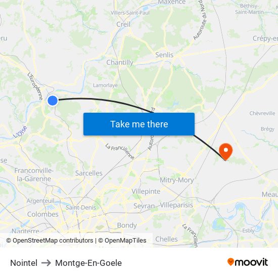 Nointel to Montge-En-Goele map