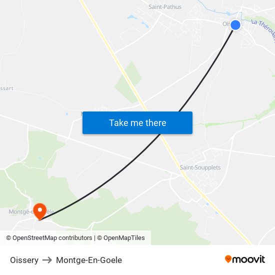 Oissery to Montge-En-Goele map