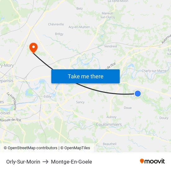 Orly-Sur-Morin to Montge-En-Goele map