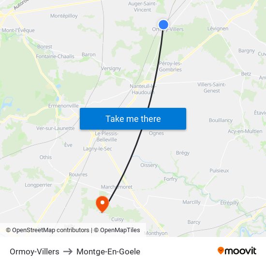 Ormoy-Villers to Montge-En-Goele map