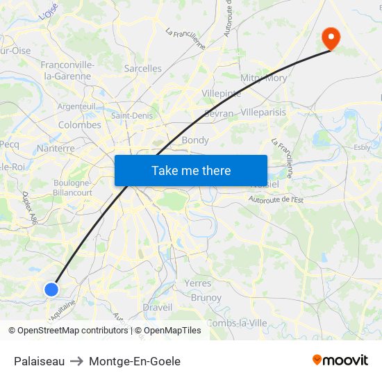Palaiseau to Montge-En-Goele map