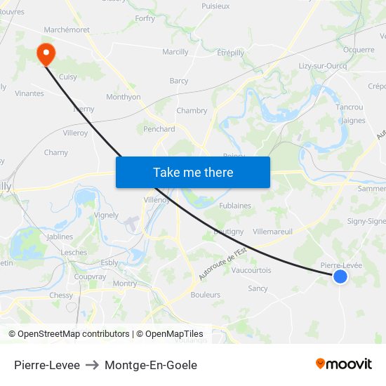 Pierre-Levee to Montge-En-Goele map