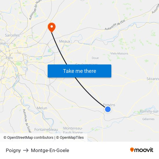 Poigny to Montge-En-Goele map