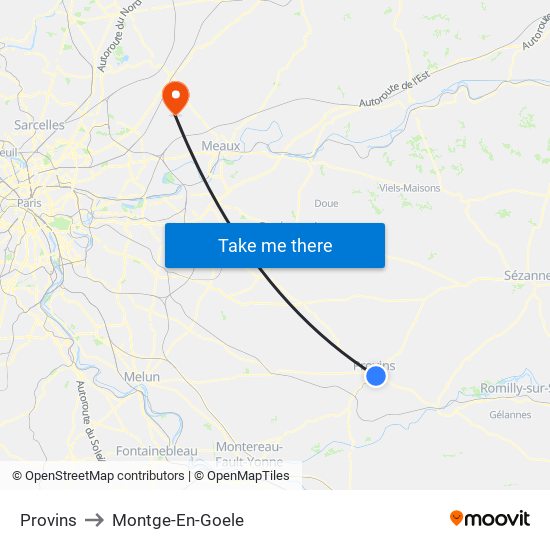 Provins to Montge-En-Goele map