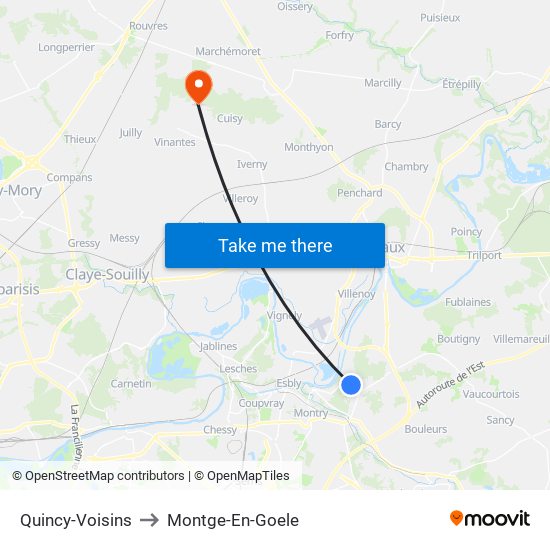 Quincy-Voisins to Montge-En-Goele map