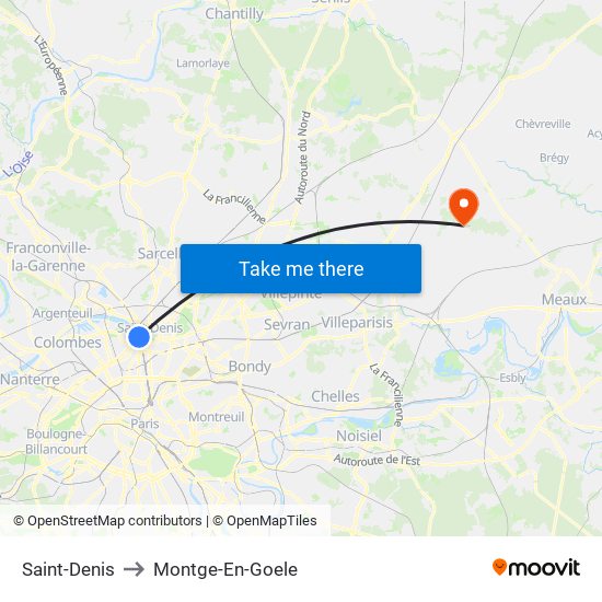 Saint-Denis to Montge-En-Goele map