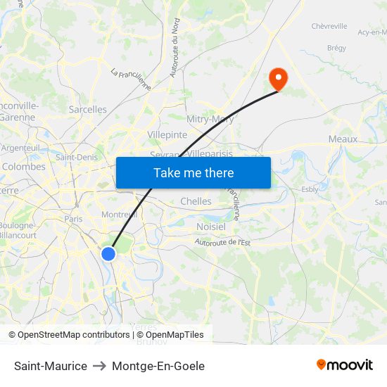 Saint-Maurice to Montge-En-Goele map
