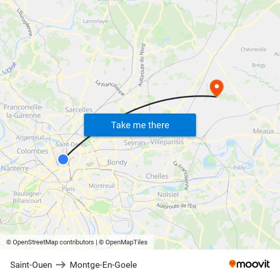 Saint-Ouen to Montge-En-Goele map