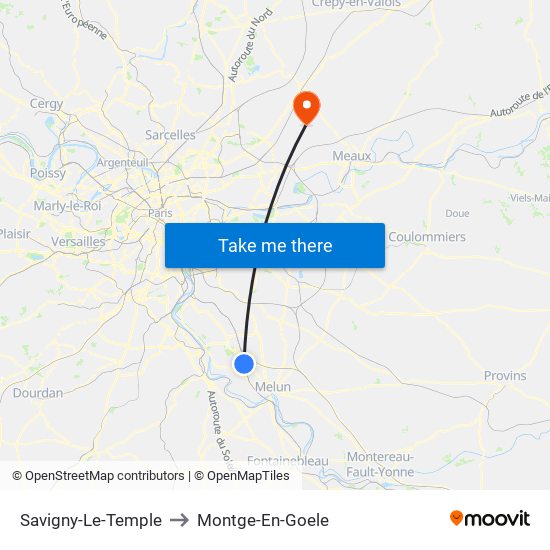 Savigny-Le-Temple to Montge-En-Goele map