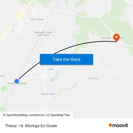 Thieux to Montge-En-Goele map