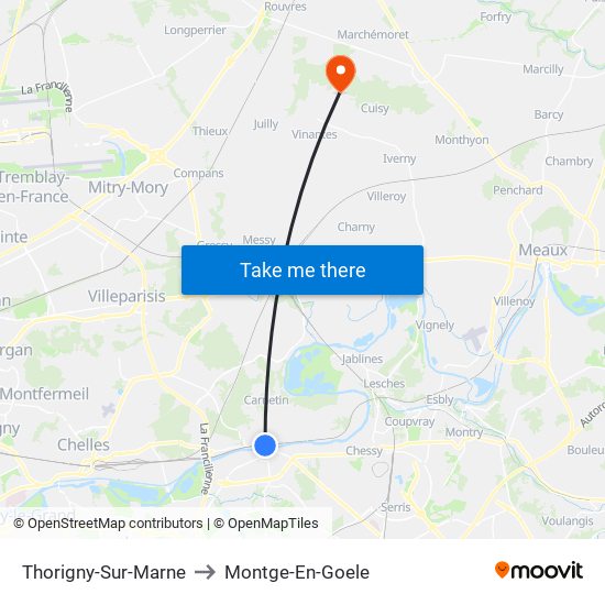 Thorigny-Sur-Marne to Montge-En-Goele map