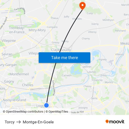 Torcy to Montge-En-Goele map
