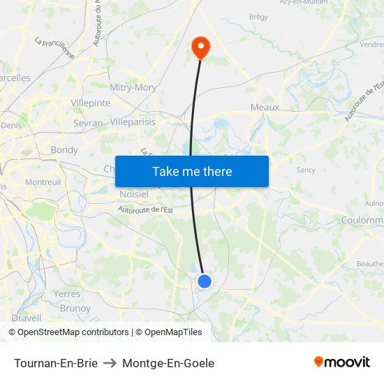 Tournan-En-Brie to Montge-En-Goele map