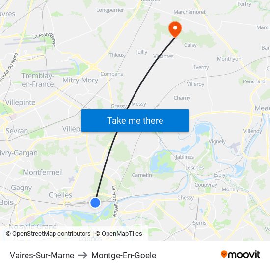 Vaires-Sur-Marne to Montge-En-Goele map