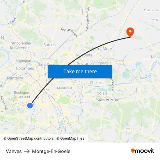Vanves to Montge-En-Goele map