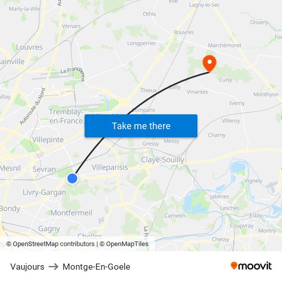 Vaujours to Montge-En-Goele map